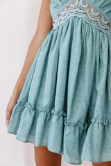 Maple Embroidered Trim Halterneck Dress Sage