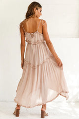 Santa Monica String Tie Maxi Dress Beige