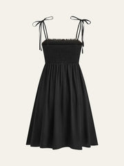 Embroidered Midi Dress with Tie-Up Straps