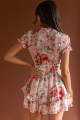 Anthea Bow-Tie Front Layered Frill Dress Floral Print Pink
