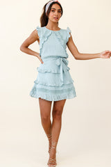 Olga Tiered Frill Detail Waist Tie Dress Sage
