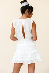 Olga Tiered Frill Detail Waist Tie Dress White