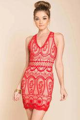 Paris Lacey Bodycon Dress Red