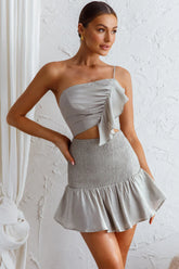 Bridie One Shoulder Shirred Mini Dress Pistachio