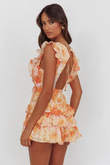 Weekend Muse Sleeveless Layered Frill Romper Flowers Yellow