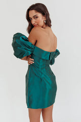 Lovers Rock Puff Sleeve Strapless Mini Dress Hunter Green