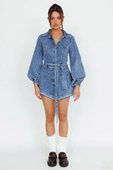 New Day Long Sleeve Button-Up Romper Denim