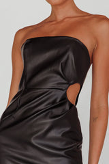 Taking Bets Strapless Midi Dress Leather Black
