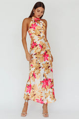 Shana Halterneck Maxi Dress Floral Pink