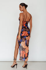 Lake Como Fitted Bodice Side Split Dress Black/Orange