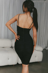 Good Vibes V-Neckline Knee Length Dress Black