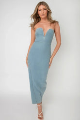 Kialyn Strapless Midi Dress Denim Blue