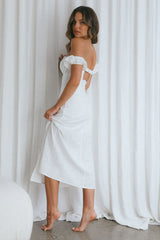 Nico Off-Shoulder Split Midi Dress White