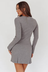 School's Out Ribbed Knit Mini Dress Charcoal