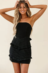 Paloma Crochet Tassel Strapless Dress Black