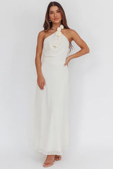 Petronilla Rosette Halterneck Maxi Dress Eggshell