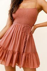 Marja Cami Strap Shirred Baby Doll Dress Rose
