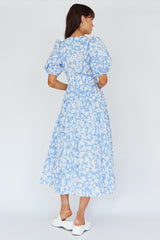 Summer Land V-Neckline Midi Dress Floral Blue