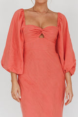 Betina Twist Bust Long Sleeve Midi Dress Lipstick