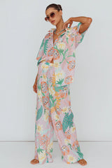 Kiko Wide Leg Pants Print Pink Multi