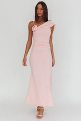 Sugar High Asymmetric Shoulder Drape Maxi Dress Pink