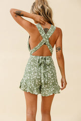 Playa Vista Halterneck Frill Hem Romper Floral Print Olive