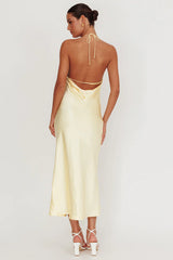 Seren Backless Cowl Neck Midi Dress Yellow