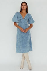 Elias Puff Sleeve Midi Dress Denim