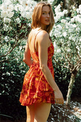 Geordie Ruched Bust Frill Trim Dress Floral Print Red Multi