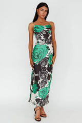 Highland Pleated Bust Midi Dress Floral Green