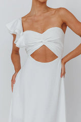 Jolina Ruffle Shoulder Midi Dress White