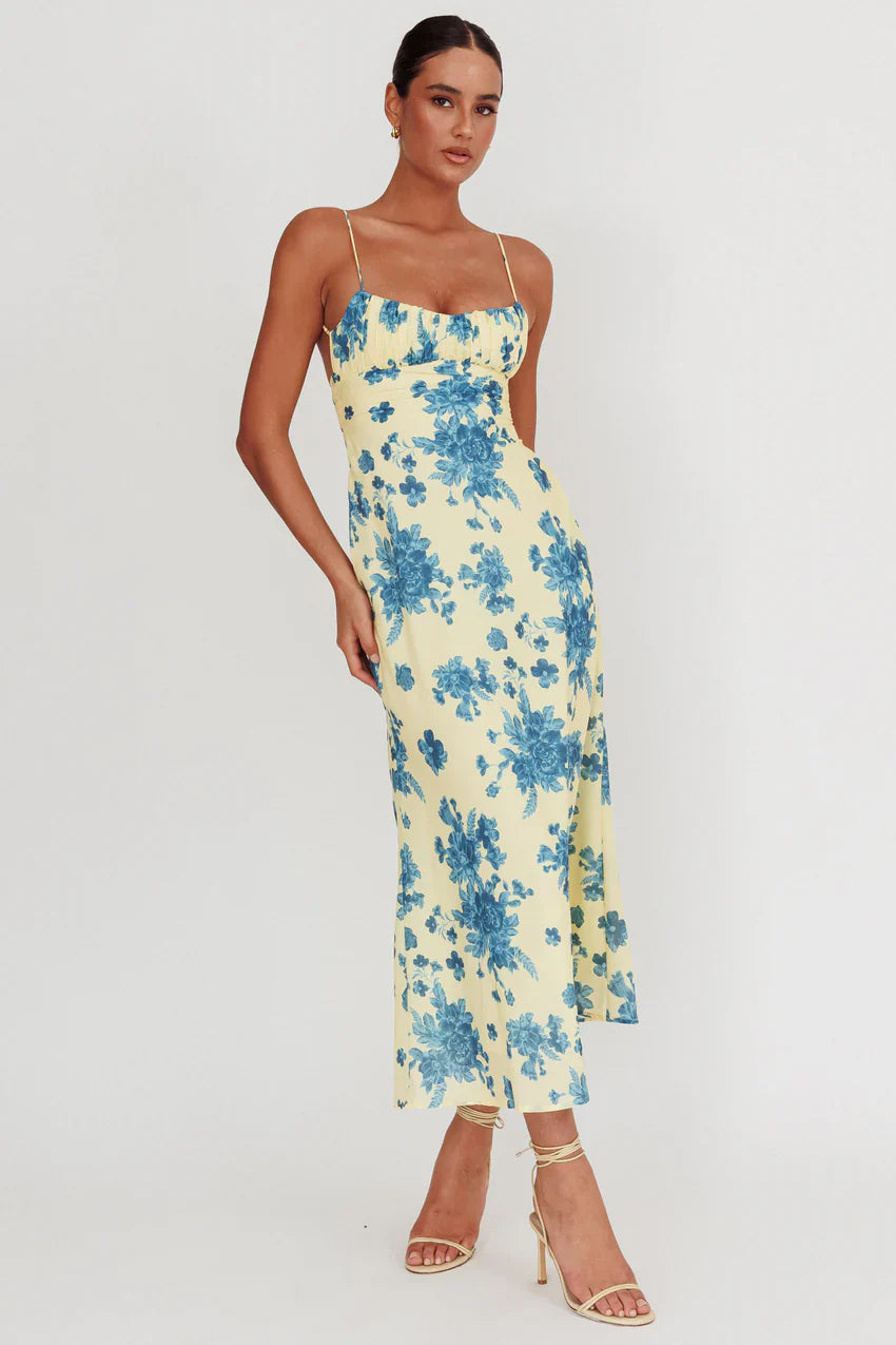Nerida Low Back Twist Floral Maxi Dress Yellow