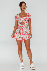 Whimsical Cut-out Bodice Romper Floral Pink