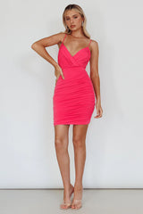 Shake It Up Ruched Mini Dress Hot Pink