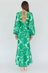 Yessica Balloon Sleeve Midi Dress Floral Green