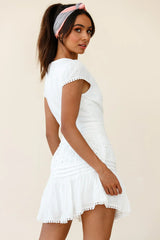 Storybook Cap Sleeve Pintuck Detail Dress White