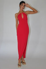 Slow Dance Chain Halter Midi Dress Red