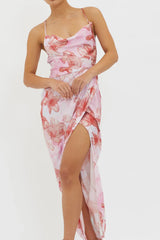 Erryn Tied Back Split Midi Dress Pink