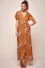 Cheri Floral Wrap Maxi Dress Mustard
