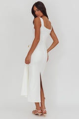Zimora Gold Buckle Waist Drape Maxi Dress White