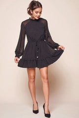 Tracee Open Black Ruffled Hemline Dress Black
