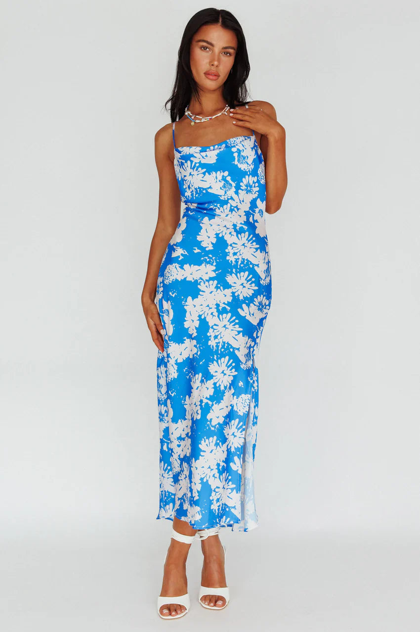 Sherilyn Criss-Cross Back Midi Dress Blue Floral