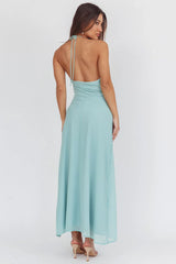 Petronilla Rosette Halterneck Maxi Dress Sage