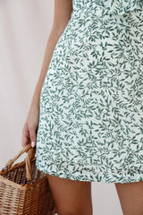 Hope Tie-Knot Bust Mini Dress Leaf Print White