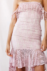 Fairytale Embroidered Mesh High Low Hem Dress Blush