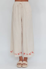 Sorrento Summer Embroidered Wide-Leg Pants Oat