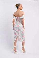 Lillianne Off-Shoulder Midi Dress Floral Pink