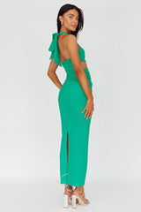 Giulia Cut-out Ribbed Halterneck Midi Dress Green