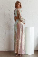 Inna Long Sleeve Cut-Out Maxi Dress Sequin Rose Gold