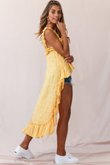 Jacinta High-Low Ruffle Strap Top Mustard